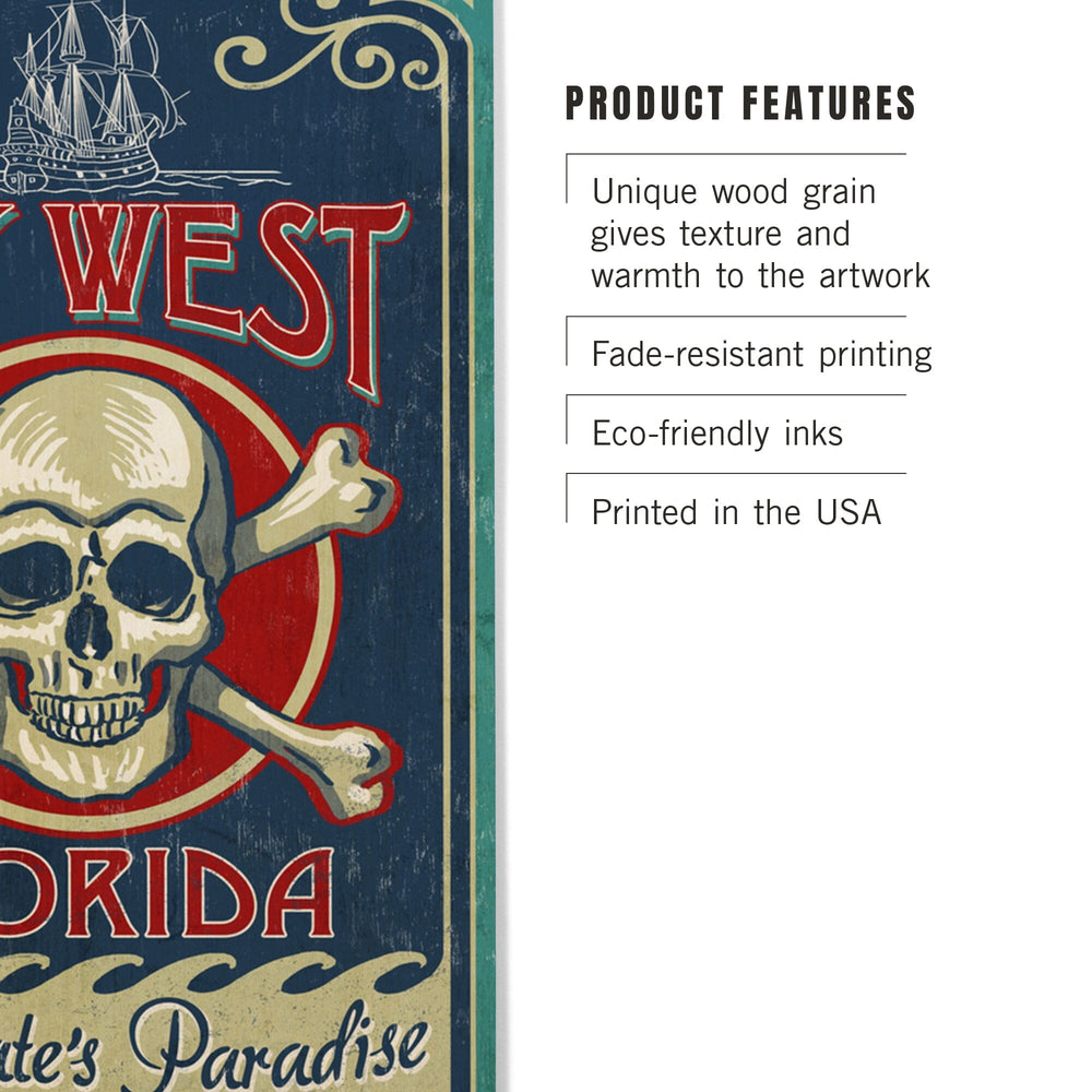 Key West, Florida, Skull & Crossbones, Lantern Press Artwork, Wood Signs and Postcards Wood Lantern Press 