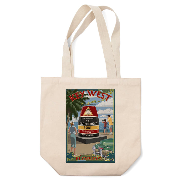 Key West, Florida, Southernmost Point, Lantern Press Artwork, Tote Bag Totes Lantern Press 