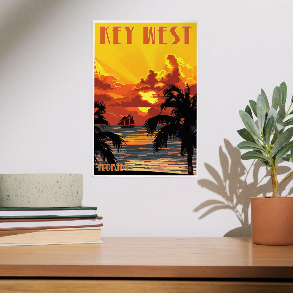 Key West, Florida, Sunset and Ship, Art & Giclee Prints Art Lantern Press 