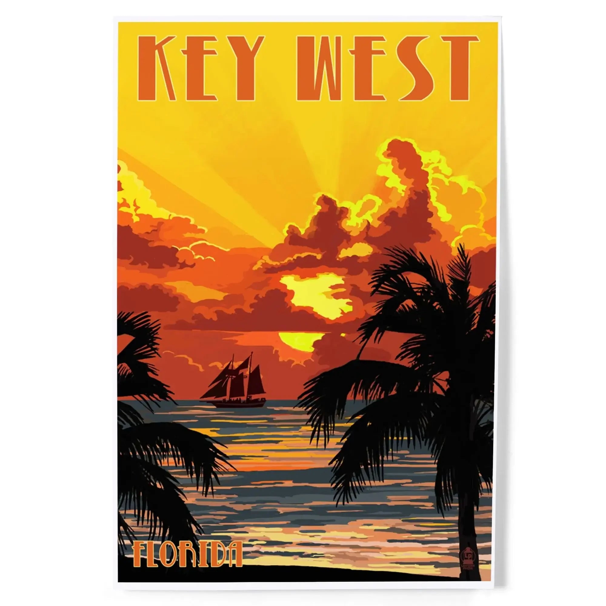 Key West, Florida, Sunset and Ship art prints, metal signs