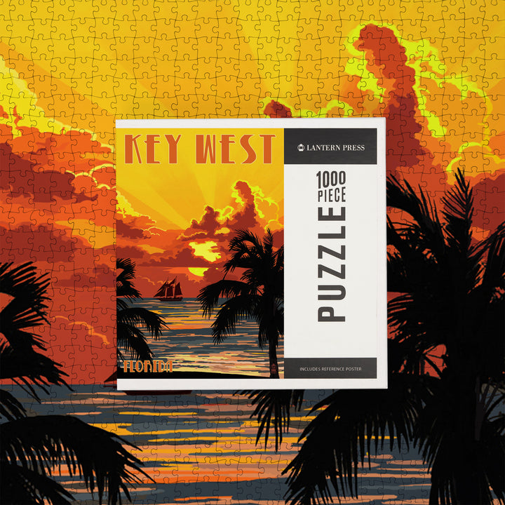 Key West, Florida, Sunset and Ship, Jigsaw Puzzle Puzzle Lantern Press 