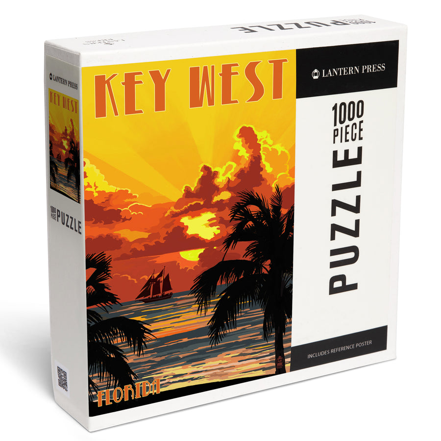 Key West, Florida, Sunset and Ship, Jigsaw Puzzle Puzzle Lantern Press 