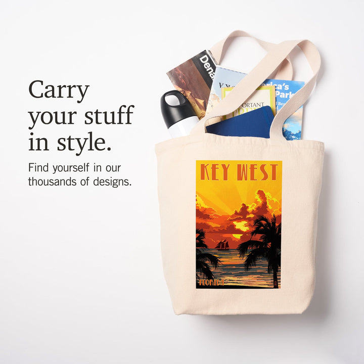 Key West, Florida, Sunset and Ship, Tote Bag Totes Lantern Press 
