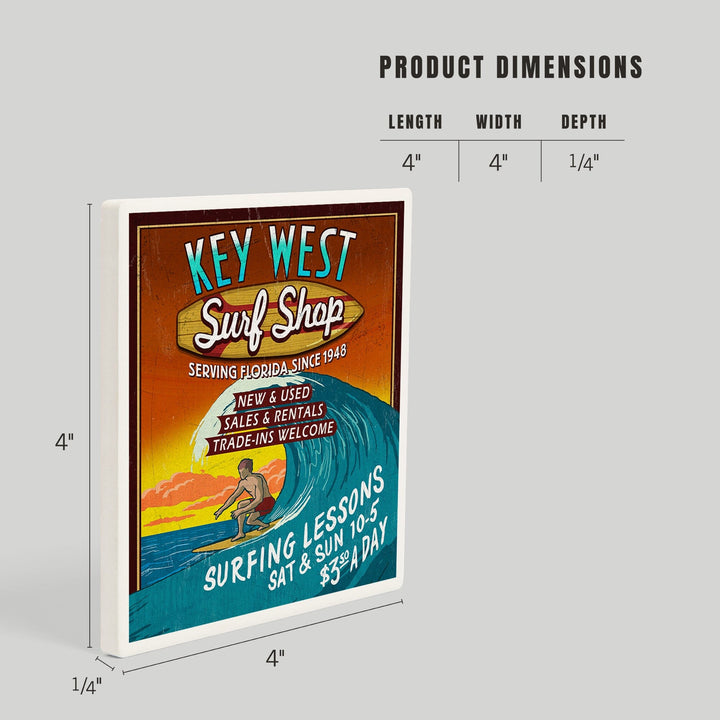 Key West, Florida, Surf Shop Vintage Sign, Coasters Coasters Lantern Press 