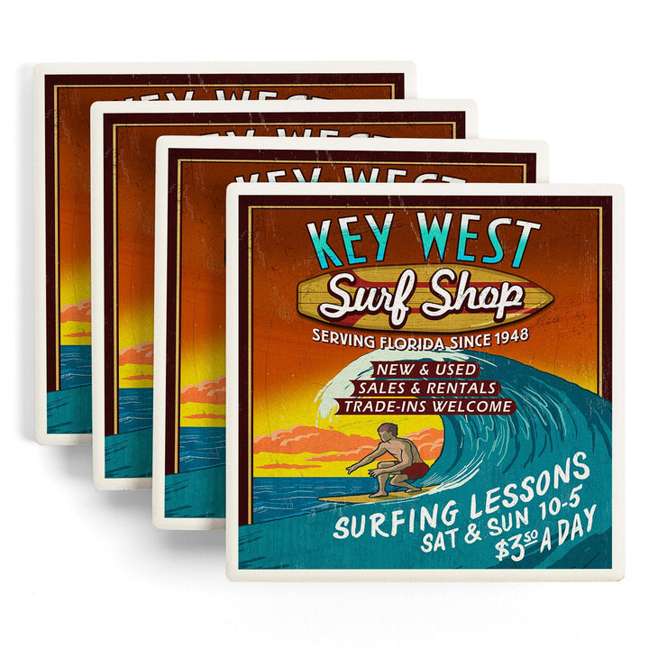 Key West, Florida, Surf Shop Vintage Sign, Coasters Coasters Lantern Press 