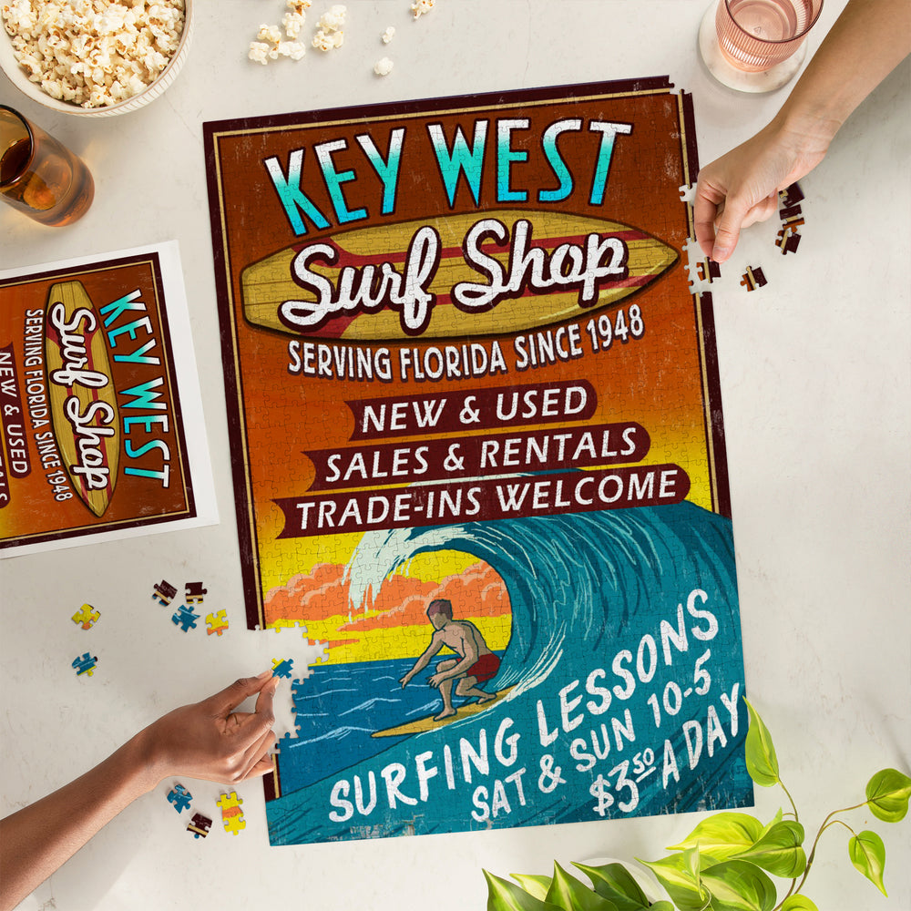 Key West, Florida, Surf Shop Vintage Sign, Jigsaw Puzzle Puzzle Lantern Press 