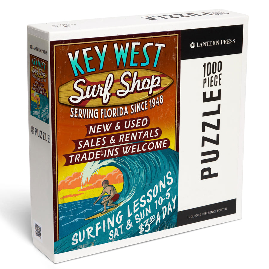 Key West, Florida, Surf Shop Vintage Sign, Jigsaw Puzzle Puzzle Lantern Press 