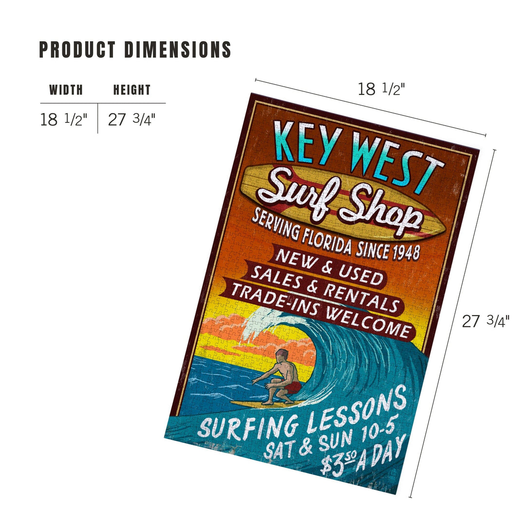 Key West, Florida, Surf Shop Vintage Sign, Jigsaw Puzzle Puzzle Lantern Press 