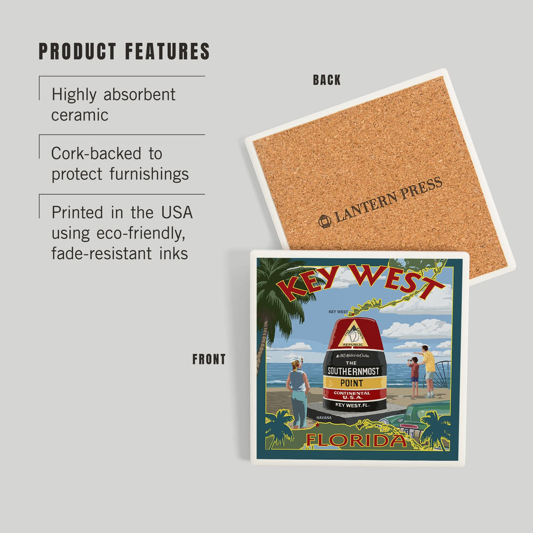 Key West, Florida, The Southernmost Point, Coasters Coasters Lantern Press 