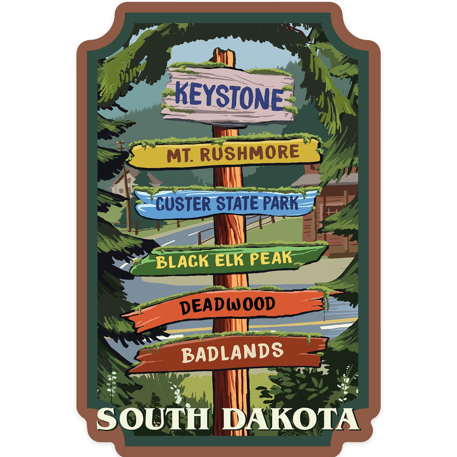 Keystone, South Dakota, Destination Signpost, Contour, Lantern Press Artwork, Vinyl Sticker - Lantern Press