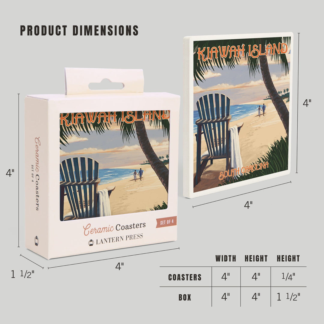 Kiawah Island, South Carolina, Adirondack and Palms, Coasters Coasters Lantern Press 