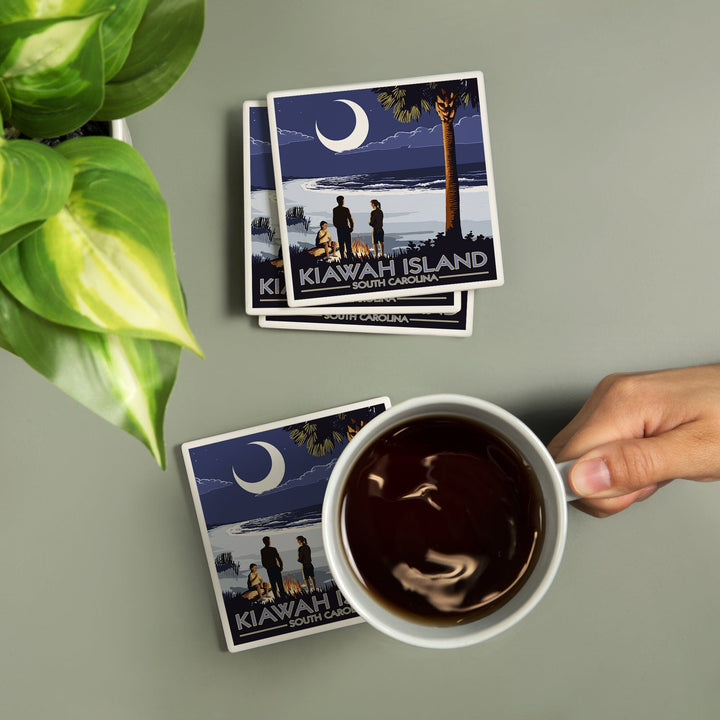 Kiawah Island, South Carolina, Palmetto Moon and Bonfire, Coasters Coasters Lantern Press 