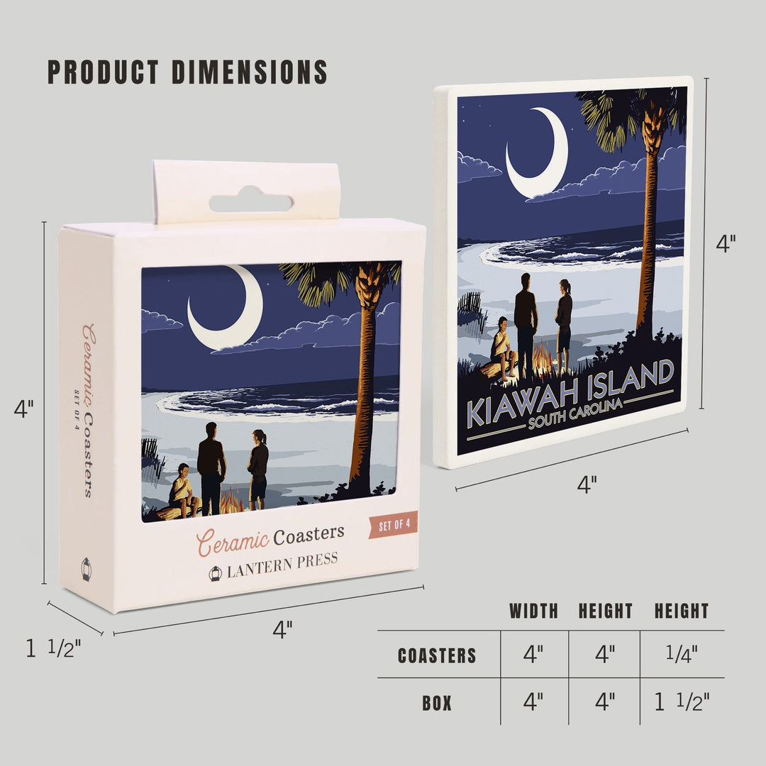 Kiawah Island, South Carolina, Palmetto Moon and Bonfire, Coasters Coasters Lantern Press 