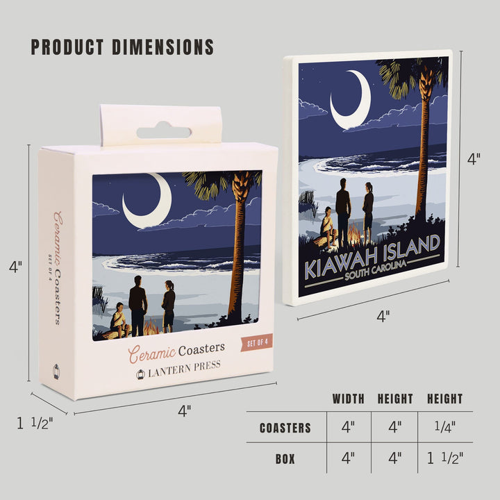 Kiawah Island, South Carolina, Palmetto Moon and Bonfire, Coasters Coasters Lantern Press 