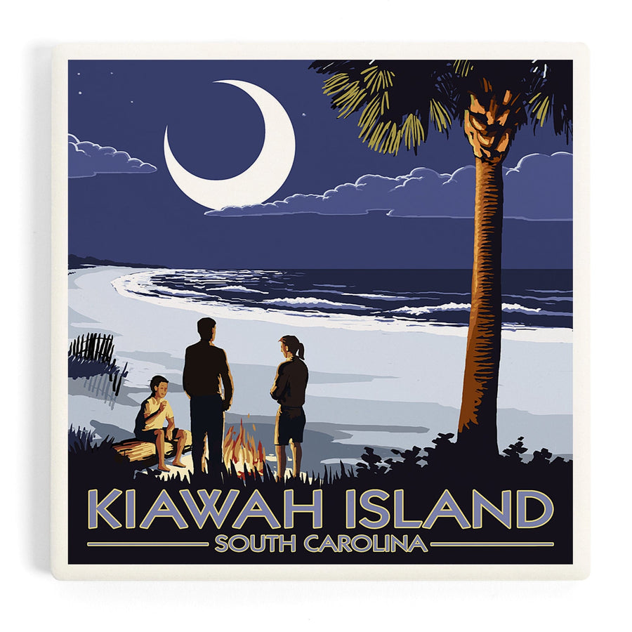 Kiawah Island, South Carolina, Palmetto Moon and Bonfire, Coasters Coasters Lantern Press 