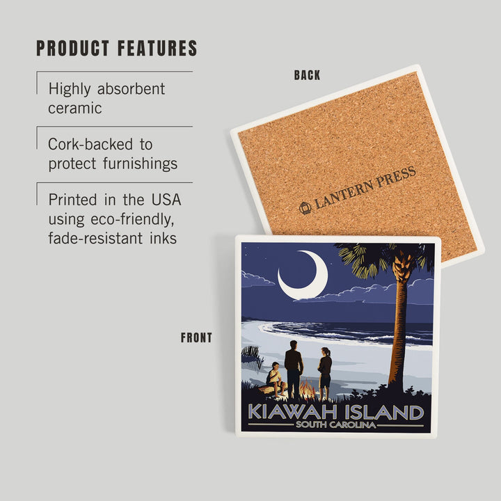Kiawah Island, South Carolina, Palmetto Moon and Bonfire, Coasters Coasters Lantern Press 