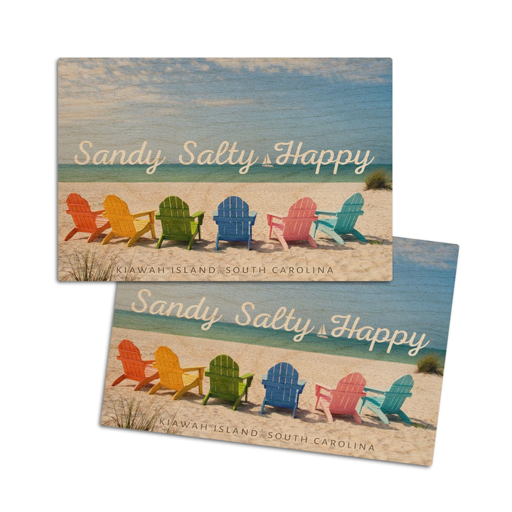 Kiawah Island, South Carolina, Sandy Salty Happy, Lantern Press Photography, Wood Signs and Postcards Wood Lantern Press 4x6 Wood Postcard Set 
