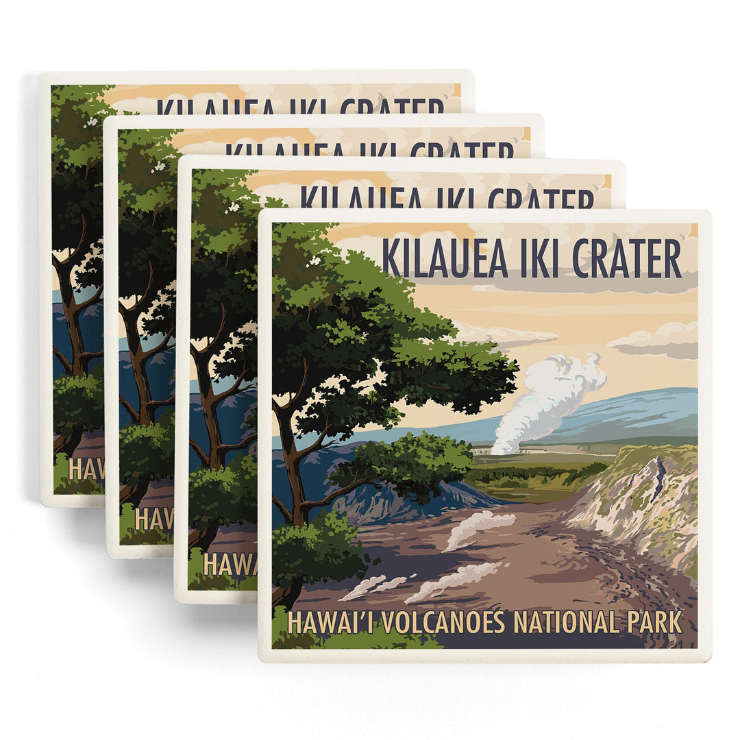 Kilauea Iki Crater, Hawaii Volcanoes National Park, Lantern Press Artwork, Coaster Set - Lantern Press