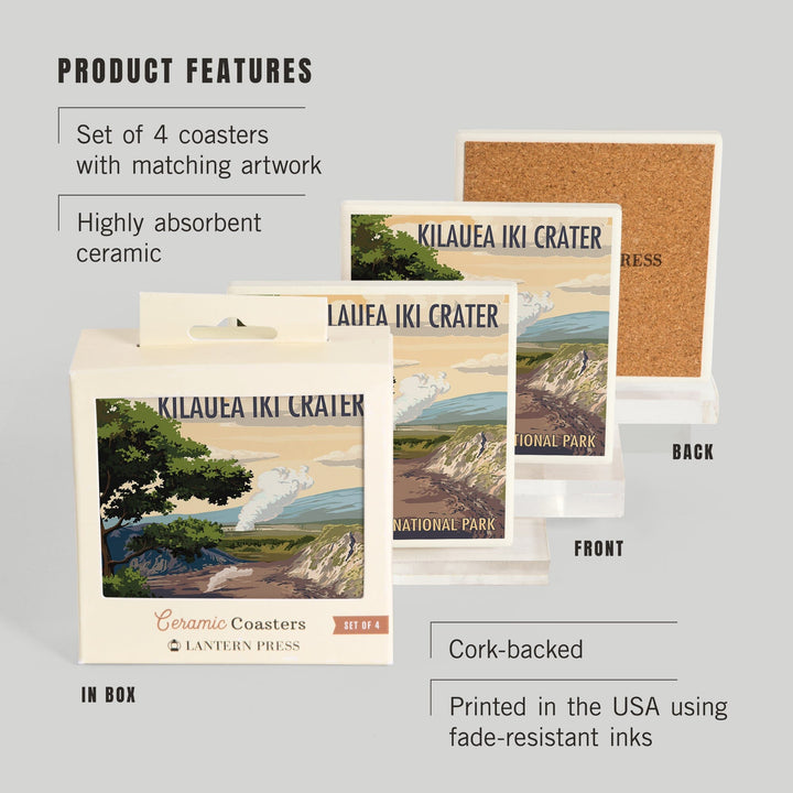 Kilauea Iki Crater, Hawaii Volcanoes National Park, Lantern Press Artwork, Coaster Set - Lantern Press