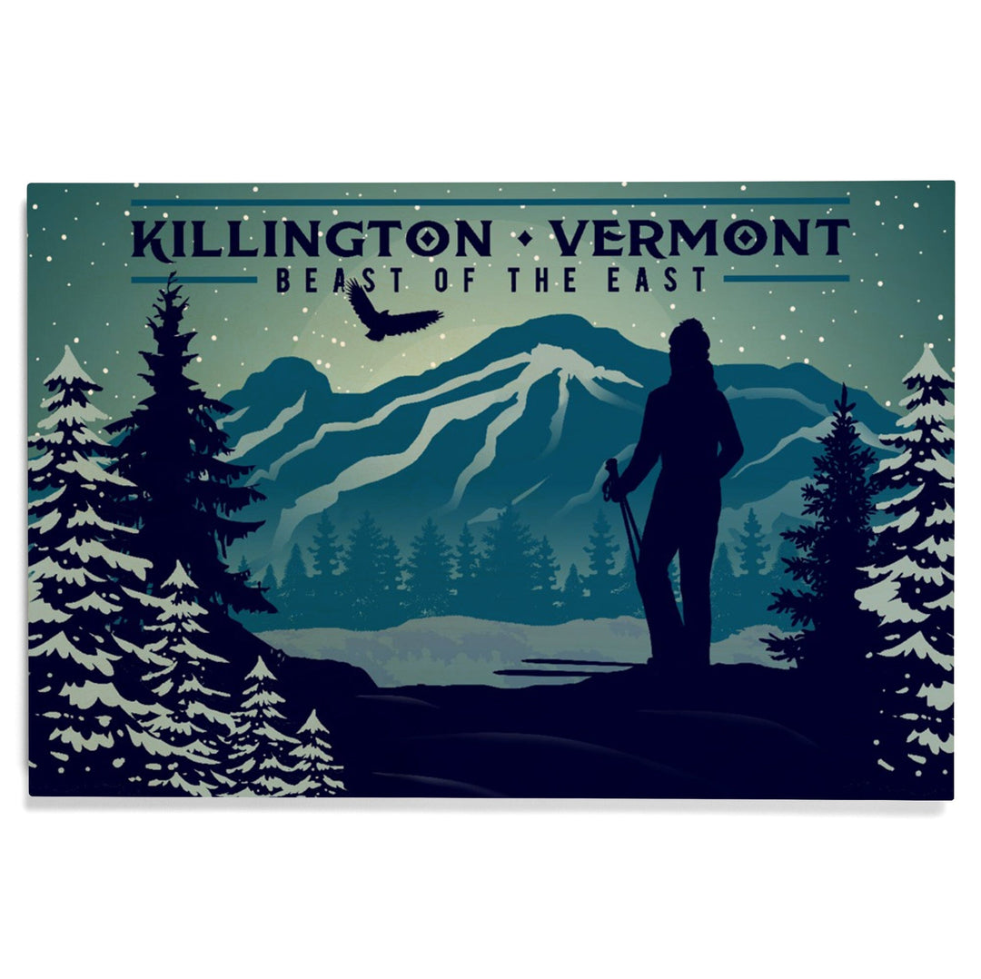 Killington, Vermont, Beast of the East, Skier & Mountain, Lantern Press Artwork, Wood Signs and Postcards Wood Lantern Press 