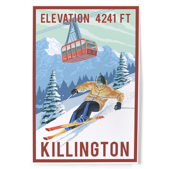 Killington, Vermont, Elevation, Skier and Tram, Art & Giclee Prints - Lantern Press