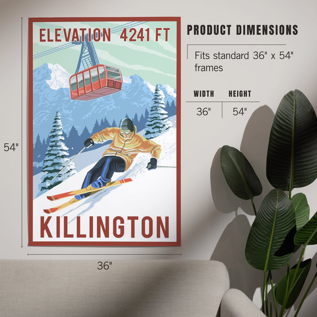Killington, Vermont, Elevation, Skier and Tram, Art & Giclee Prints Art Lantern Press 