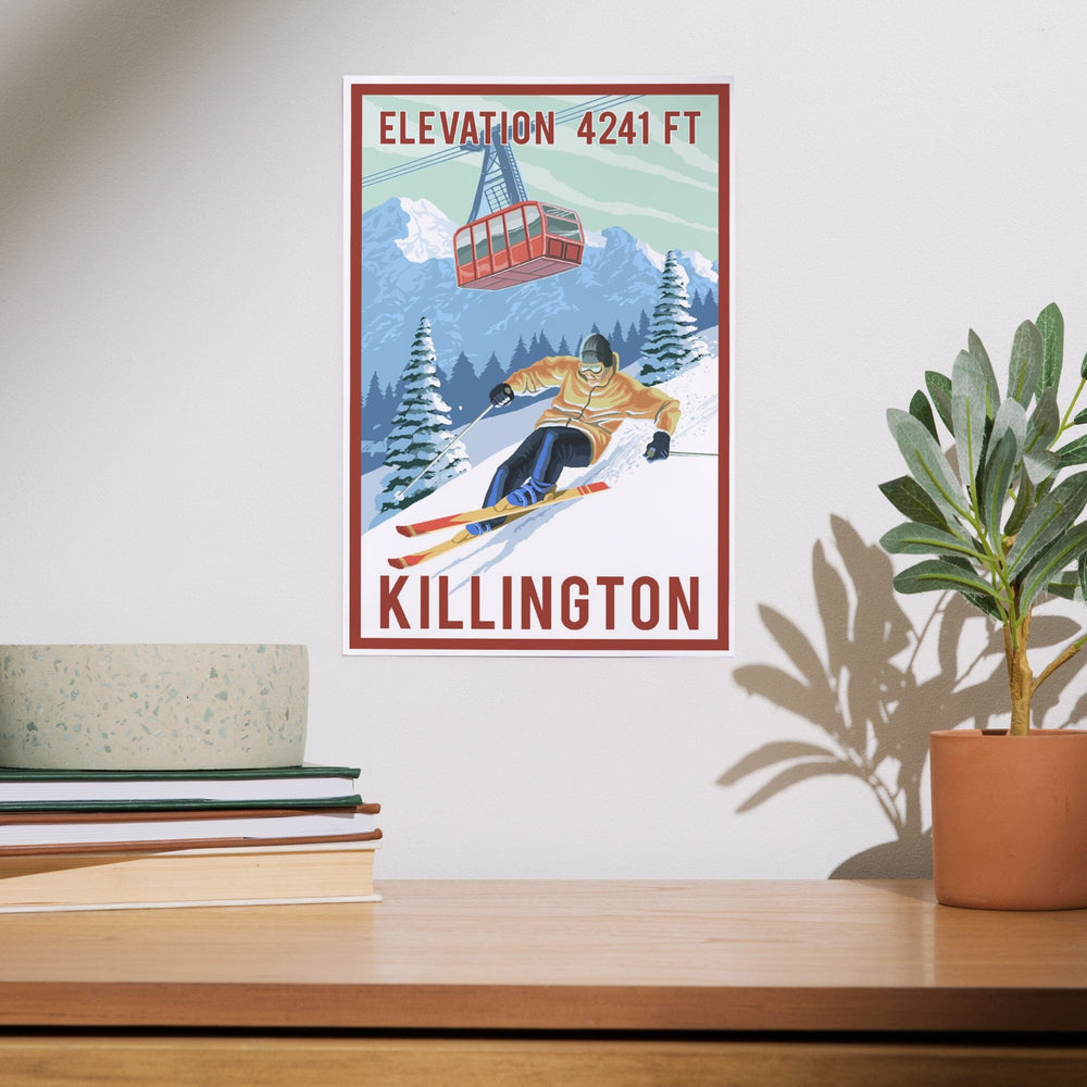 Killington, Vermont, Elevation, Skier and Tram, Art & Giclee Prints Art Lantern Press 