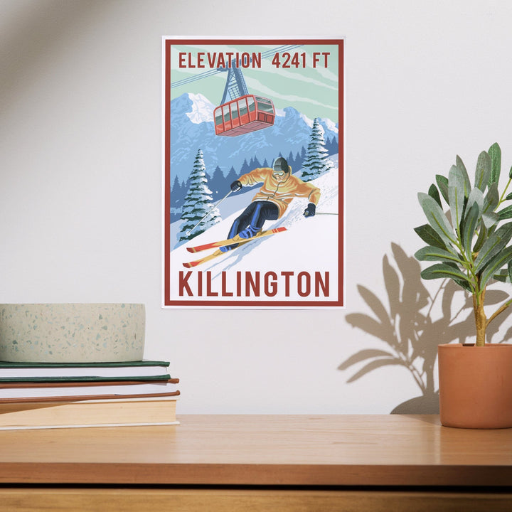 Killington, Vermont, Elevation, Skier and Tram, Art & Giclee Prints - Lantern Press