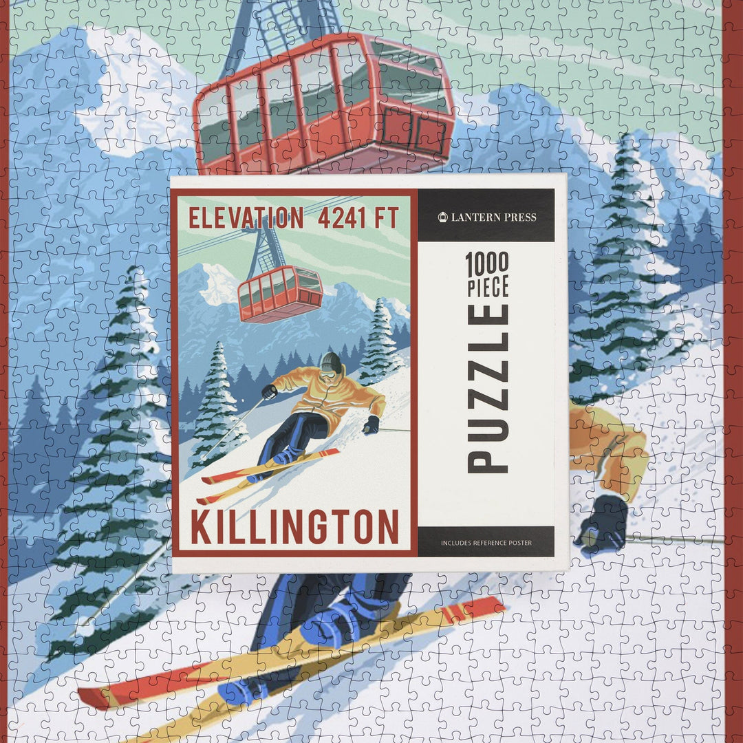 Killington, Vermont, Elevation, Skier and Tram, Jigsaw Puzzle Puzzle Lantern Press 