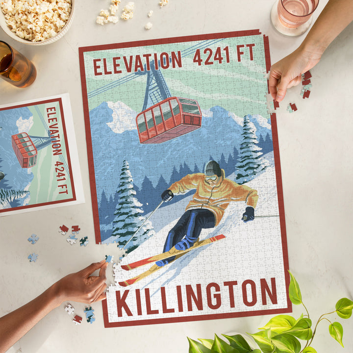 Killington, Vermont, Elevation, Skier and Tram, Jigsaw Puzzle Puzzle Lantern Press 