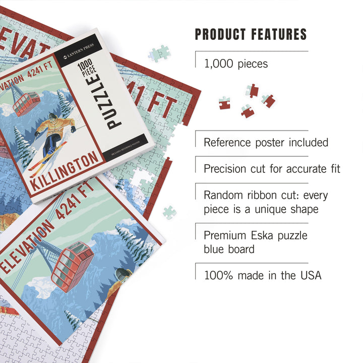 Killington, Vermont, Elevation, Skier and Tram, Jigsaw Puzzle Puzzle Lantern Press 