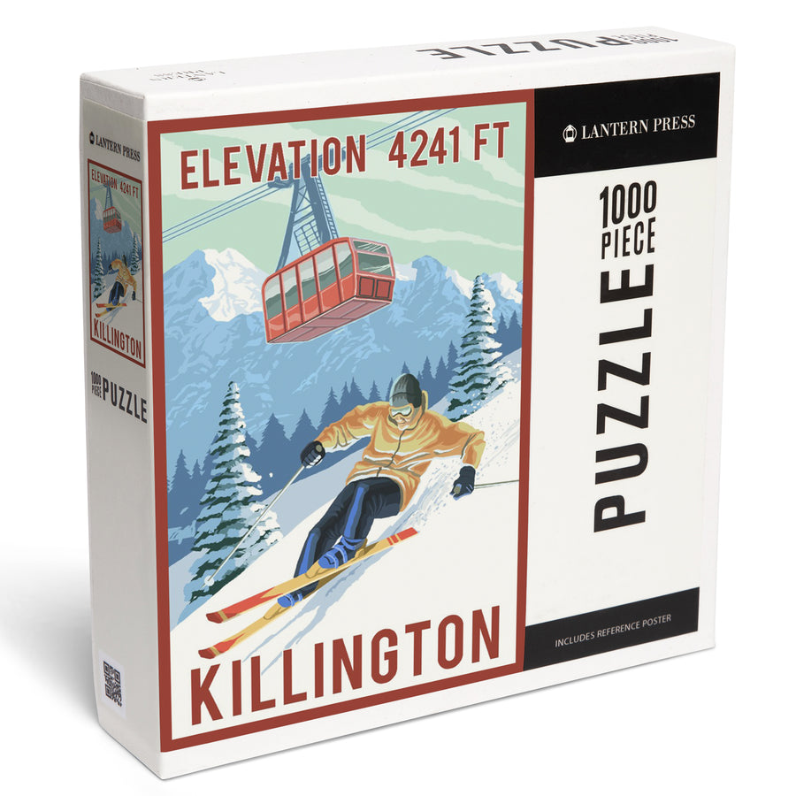 Killington, Vermont, Elevation, Skier and Tram, Jigsaw Puzzle Puzzle Lantern Press 