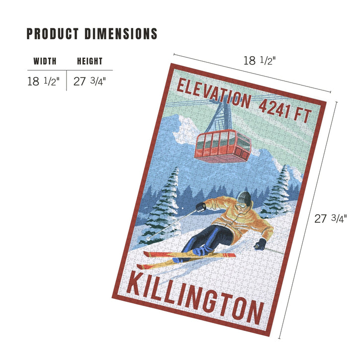 Killington, Vermont, Elevation, Skier and Tram, Jigsaw Puzzle Puzzle Lantern Press 