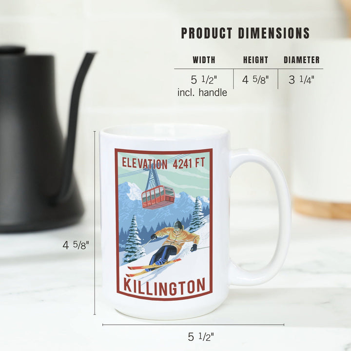 Killington, Vermont, Elevation, Skier & Tram, Lantern Press Artwork, Ceramic Mug Mugs Lantern Press 