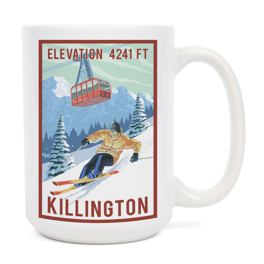 Killington, Vermont, Elevation, Skier & Tram, Lantern Press Artwork, Ceramic Mug Mugs Lantern Press 
