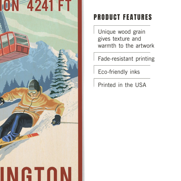 Killington, Vermont, Elevation, Skier & Tram, Lantern Press Artwork, Wood Signs and Postcards Wood Lantern Press 