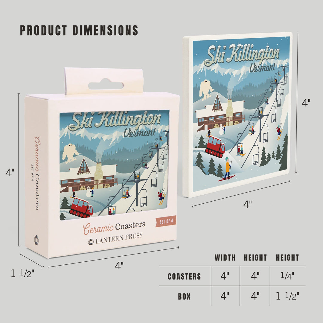 Killington, Vermont, Retro Ski Resort, Coaster Set Coasters Lantern Press 