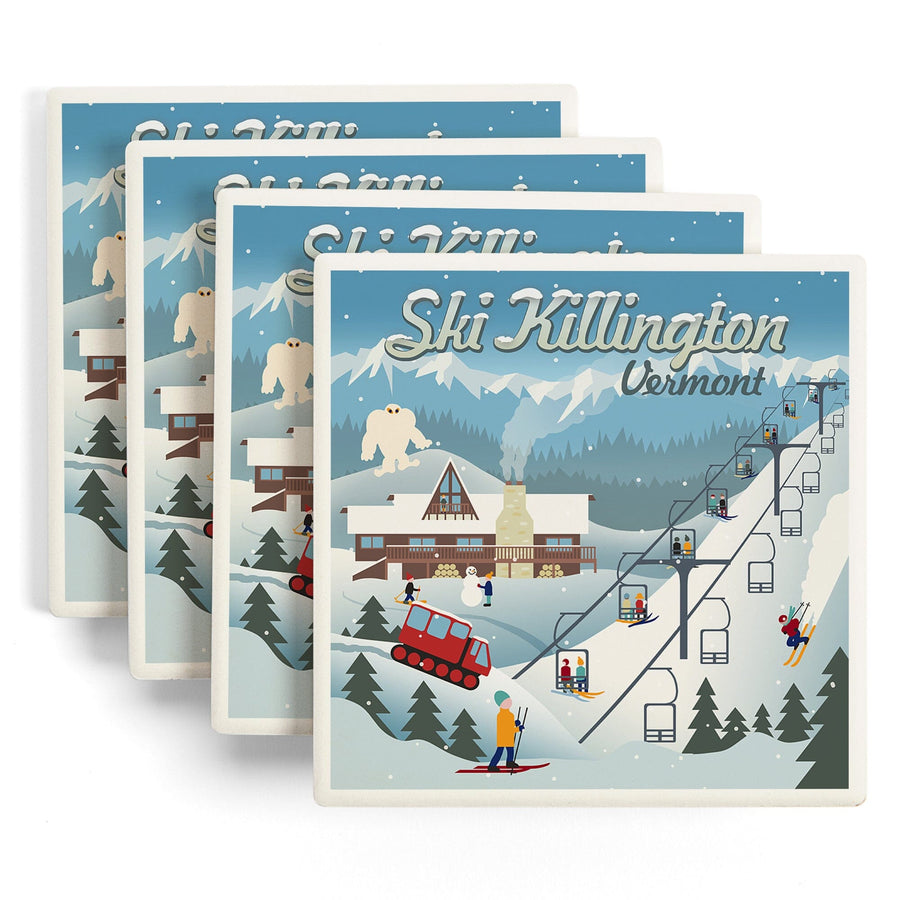 Killington, Vermont, Retro Ski Resort, Coaster Set Coasters Lantern Press 