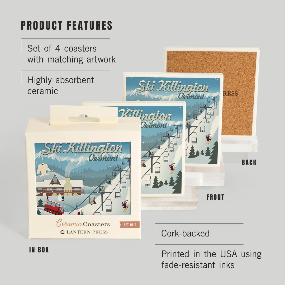 Killington, Vermont, Retro Ski Resort, Coaster Set Coasters Lantern Press 