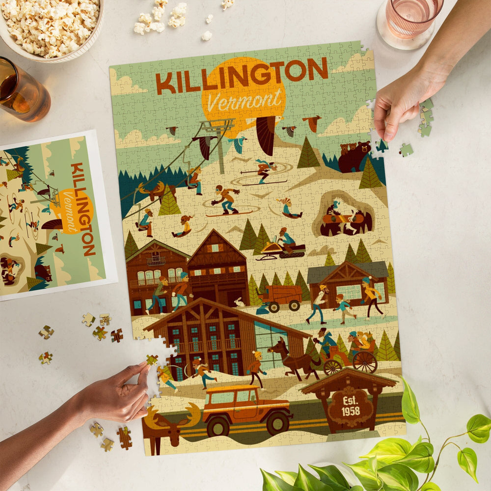 Killington, Vermont, Ski Resort, Geometric, Jigsaw Puzzle Puzzle Lantern Press 