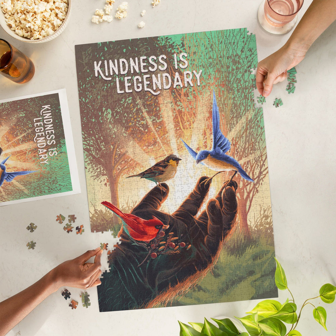 Kindness is Legendary, Bigfoot With Birds, Green, Jigsaw Puzzle - Lantern Press