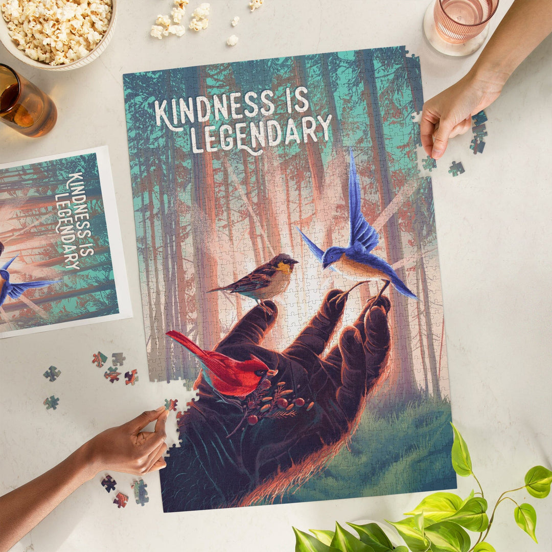 Kindness is Legendary, Bigfoot With Birds, Jigsaw Puzzle - Lantern Press