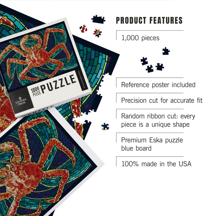 King Crab, Mosaic, Jigsaw Puzzle Puzzle Lantern Press 