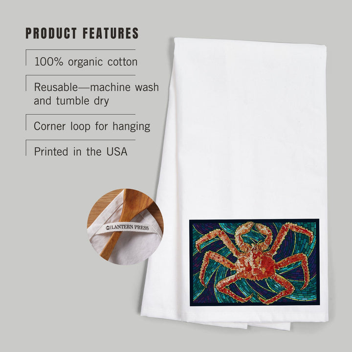King Crab, Mosaic, Organic Cotton Kitchen Tea Towels Kitchen Lantern Press 