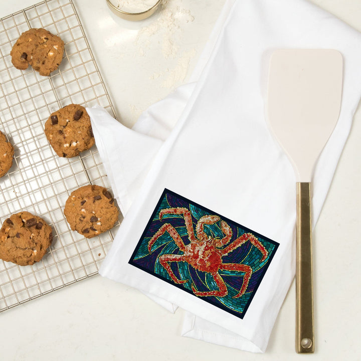 King Crab, Mosaic, Organic Cotton Kitchen Tea Towels Kitchen Lantern Press 