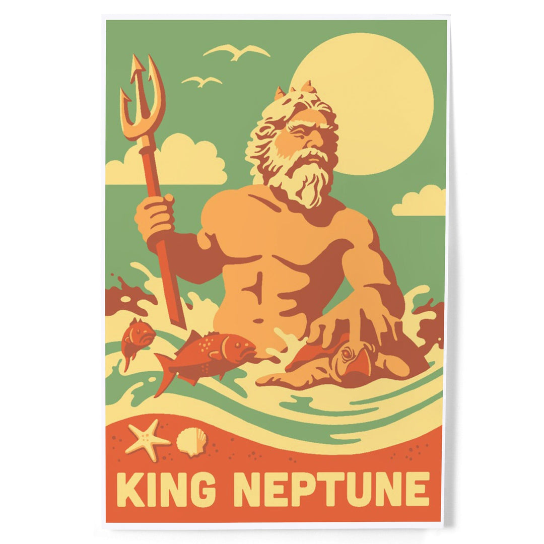 King Neptune Statue, Retro Beach, Art & Giclee Prints Art Lantern Press 