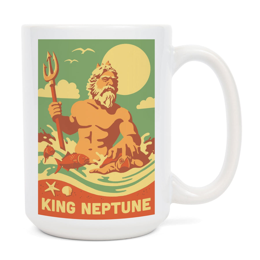 King Neptune Statue, Retro Beach, Lantern Press Artwork, Ceramic Mug Mugs Lantern Press 