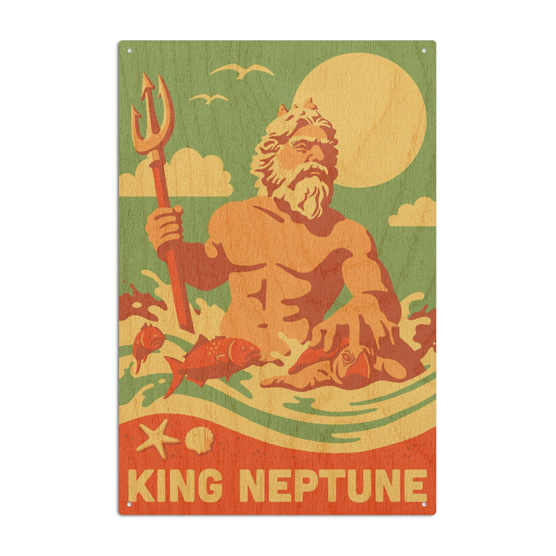 King Neptune Statue, Retro Beach, Lantern Press Artwork, Wood Signs and Postcards Wood Lantern Press 10 x 15 Wood Sign 