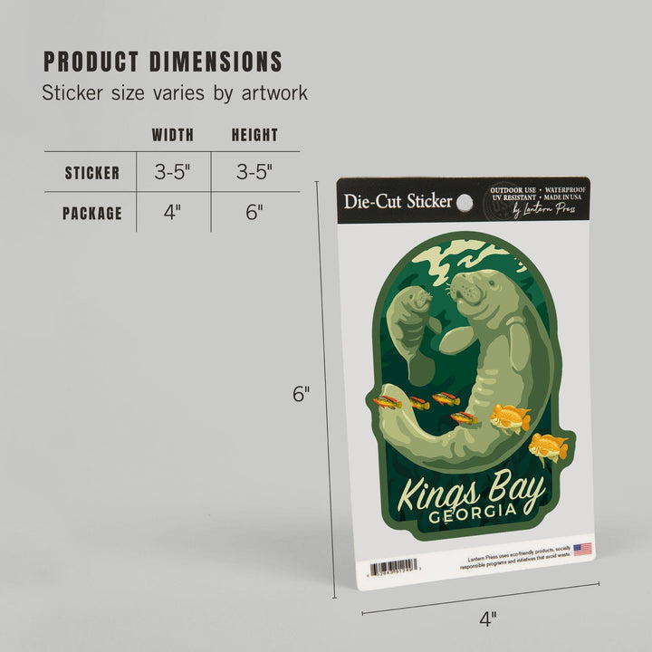 Kings Bay, Georgia, Manatee and Calf Swimming, Contour, Vinyl Sticker Sticker Lantern Press 