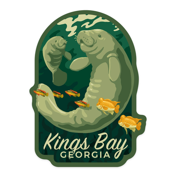 Kings Bay, Georgia, Manatee and Calf Swimming, Contour, Vinyl Sticker Sticker Lantern Press 